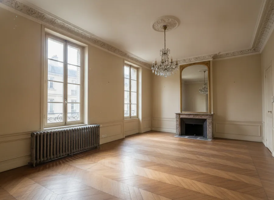 Radiateurs fonte conservés dans un appartement ancien de Lunéville chauffé par pompe à chaleur